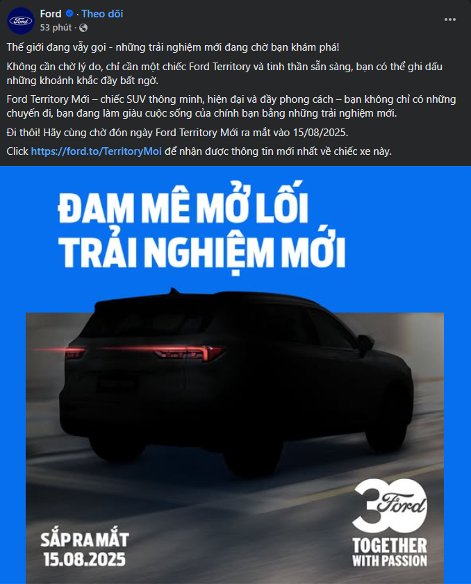 Ford Territory 2025 sẽ trình làng khách Việt vào ngày 15/8