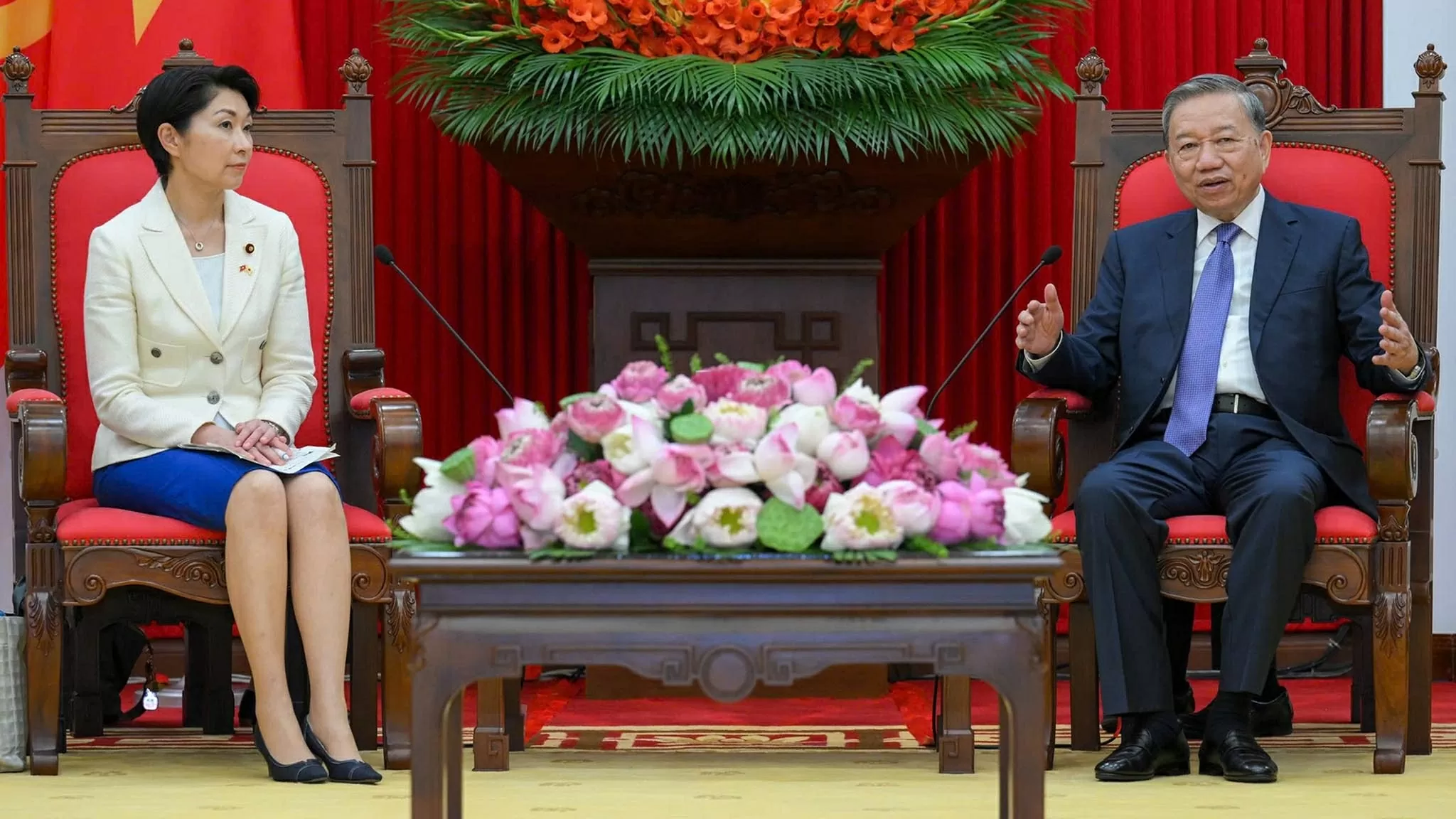 Tổng Bí thư Tô Lâm tiếp bà Obuchi Yuko, Hạ Nghị sĩ, Chủ tịch Liên minh Nghị sĩ hữu nghị Nhật-Việt. (Nguồn: Báo Nhân dân)