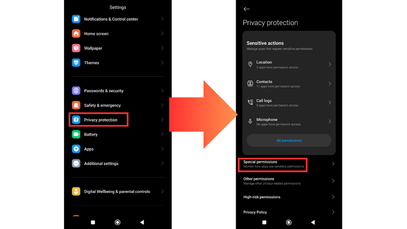 Tìm và chọn mục Quyền truy cập đặc biệt hoặc Quyền đặc biệt. Tìm và chọn mục Quyền truy cập đặc biệt hoặc Quyền đặc biệt.