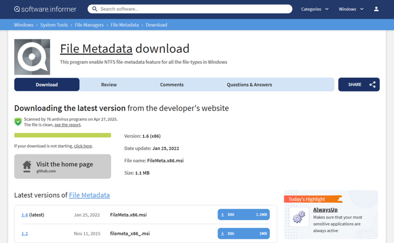 ruy cập trang tải của File Meta Association Manager
