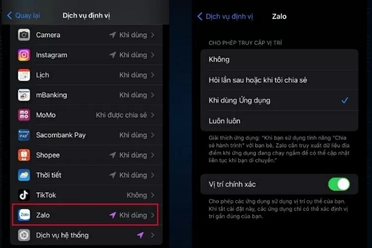 Kéo danh sách xuống và tìm Zalo. 
