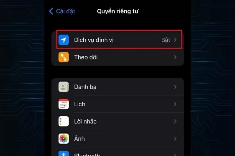Hãy tiếp tục chọn Dịch vụ định vị (Location Services)