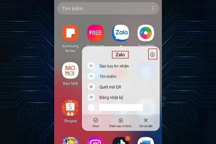 Chọn mục Thông tin ứng dụng