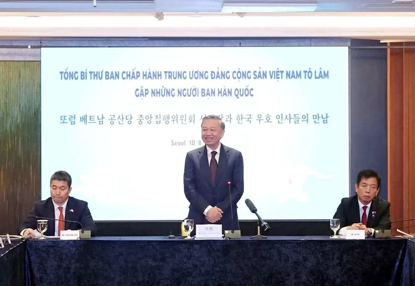 Tổng Bí thư Tô Lâm phát biểu tại buổi gặp những người bạn Hàn Quốc. (Ảnh: Thống Nhất/TTXVN) Tổng Bí thư Tô Lâm phát biểu tại buổi gặp những người bạn Hàn Quốc. (Ảnh: Thống Nhất/TTXVN)
