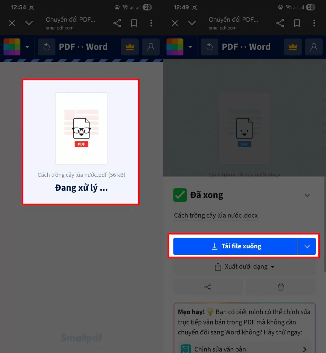 Chờ vài giây, rồi nhấn “Tải xuống” 