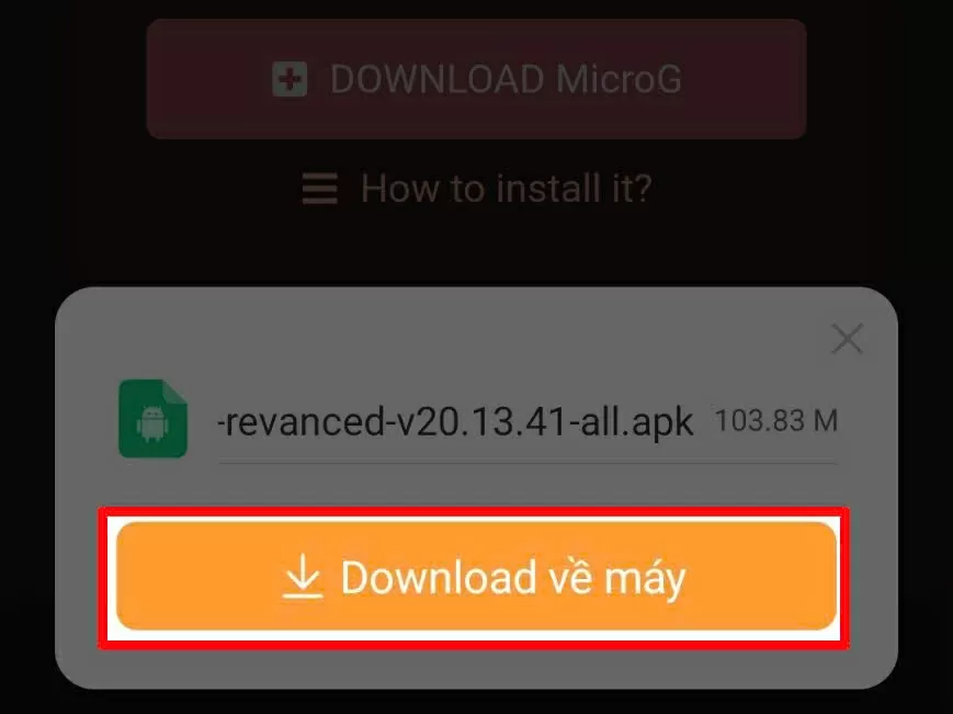 Xác nhận để hệ thống tải file APK về máy.