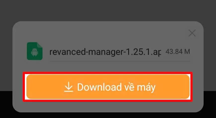 Xác nhận để tải ReVanced Manager về thiết bị. Xác nhận để tải ReVanced Manager về thiết bị.