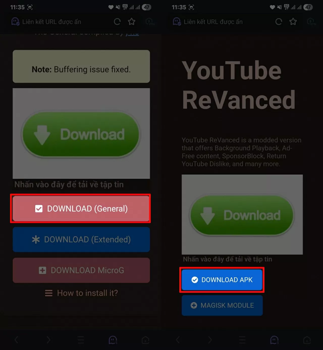 Chọn Download APK, sau đó nhấn Download General để tải phiên bản mới nhất.