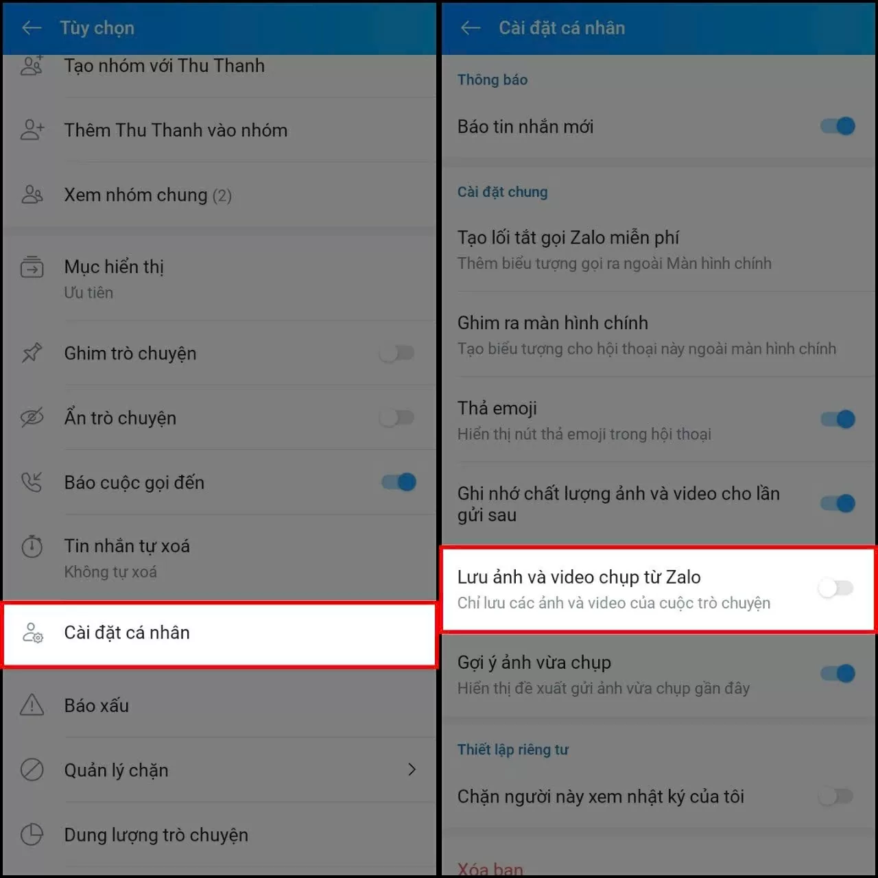Trong menu, chọn Cài đặt cá nhân để điều chỉnh Trong menu, chọn Cài đặt cá nhân để điều chỉnh