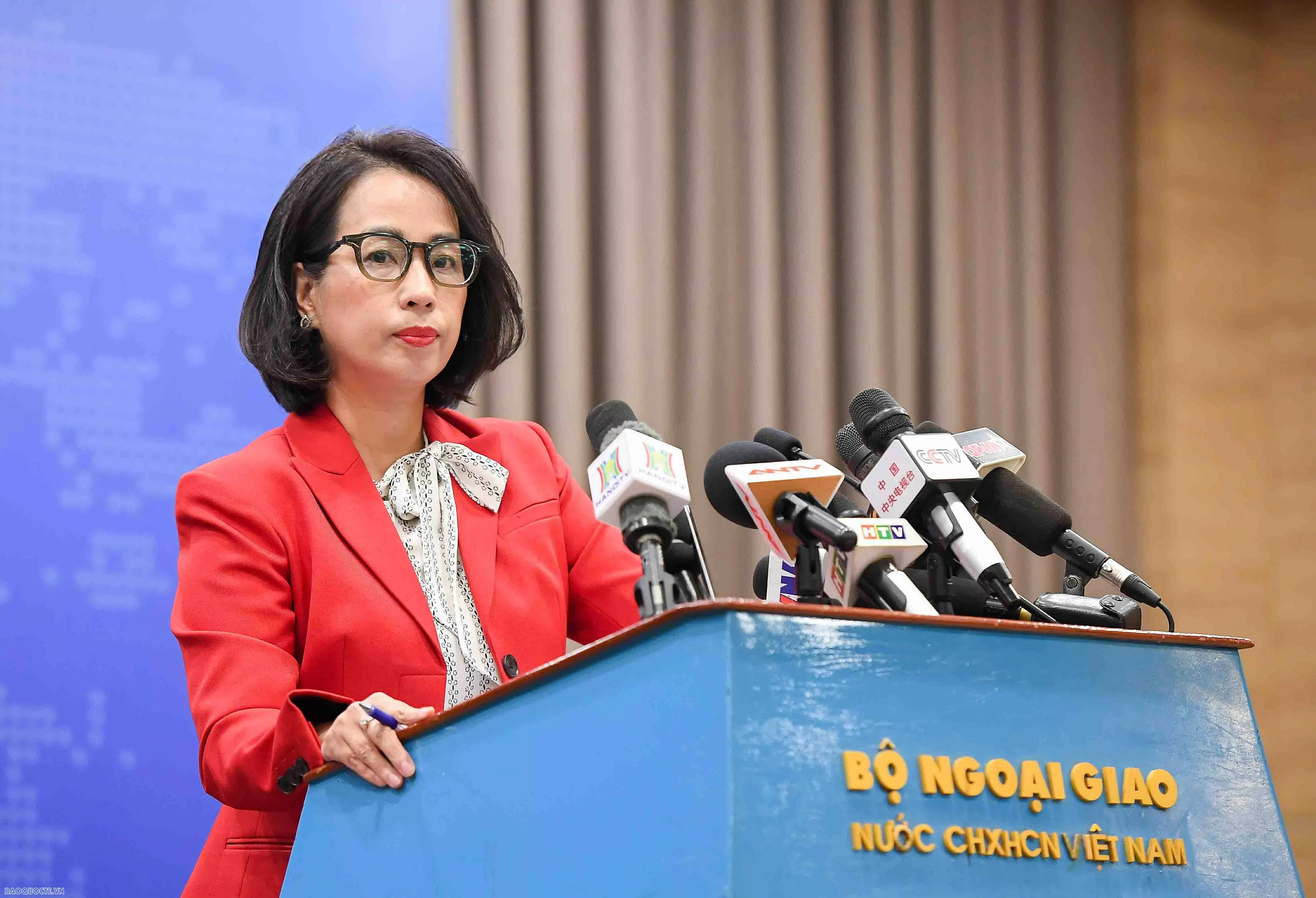 Người phát ngôn Bộ Ngoại giao Phạm Thu Hằng. (Ảnh: Nguyễn Hồng)