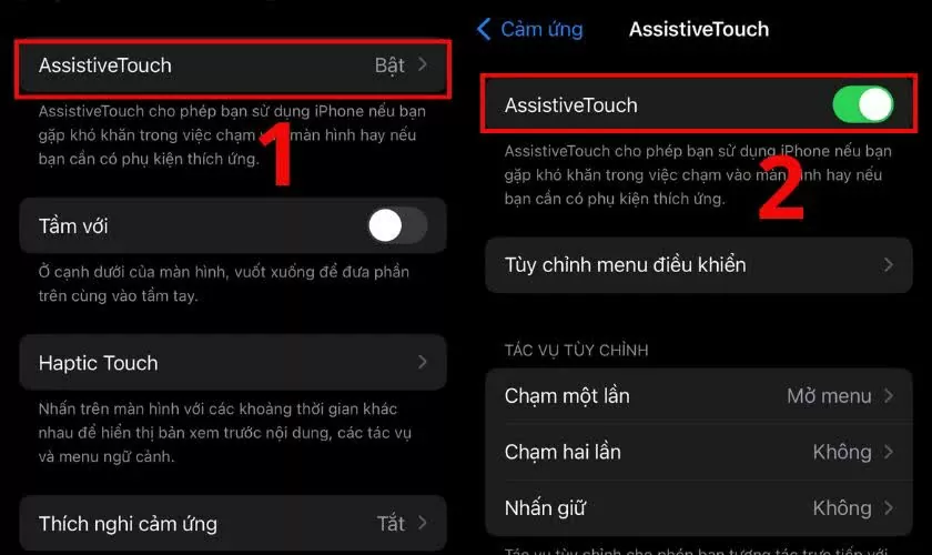 Nhấn vào để mở menu chức năng nhanh.