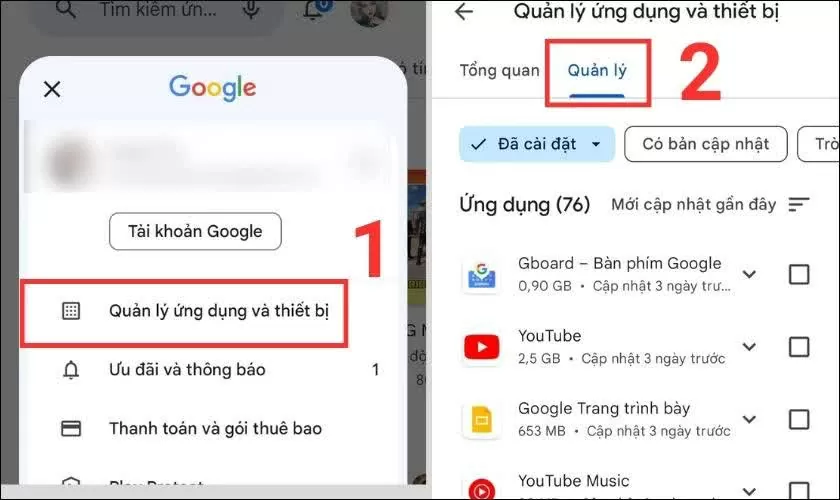Chọn Quản lý ứng dụng và thiết bị, sau đó vào mục Quản lý.
