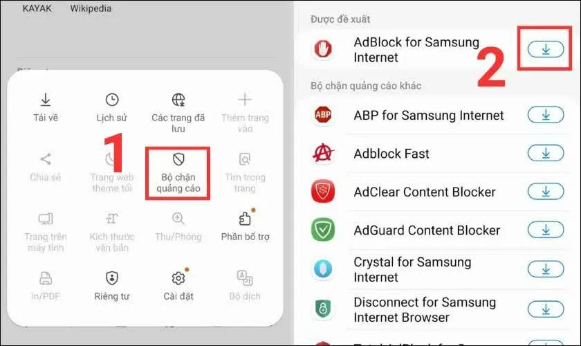 Chọn mục Bộ chặn quảng cáo