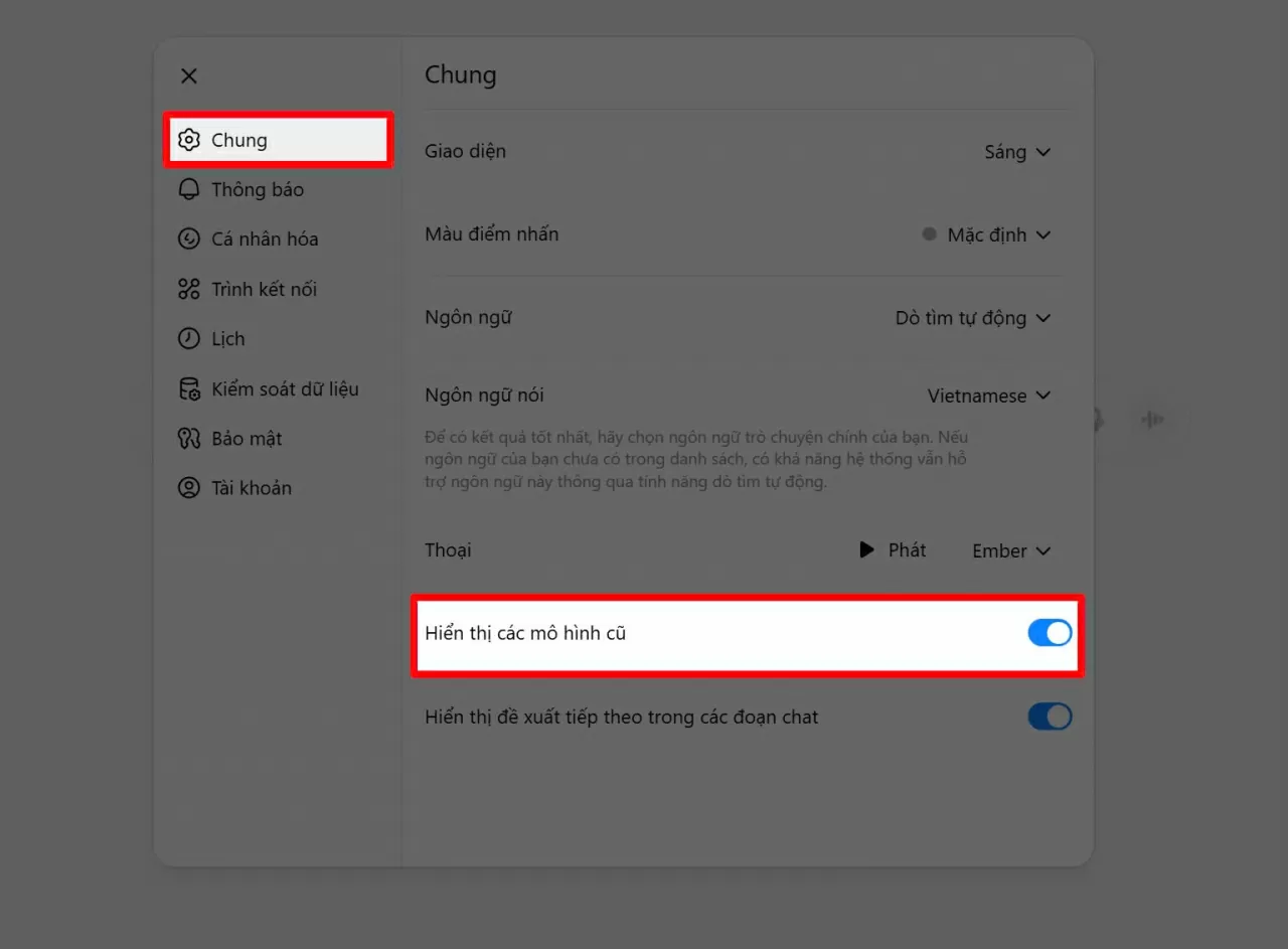 Tìm và bật tùy chọn Hiển thị mô hình cũ