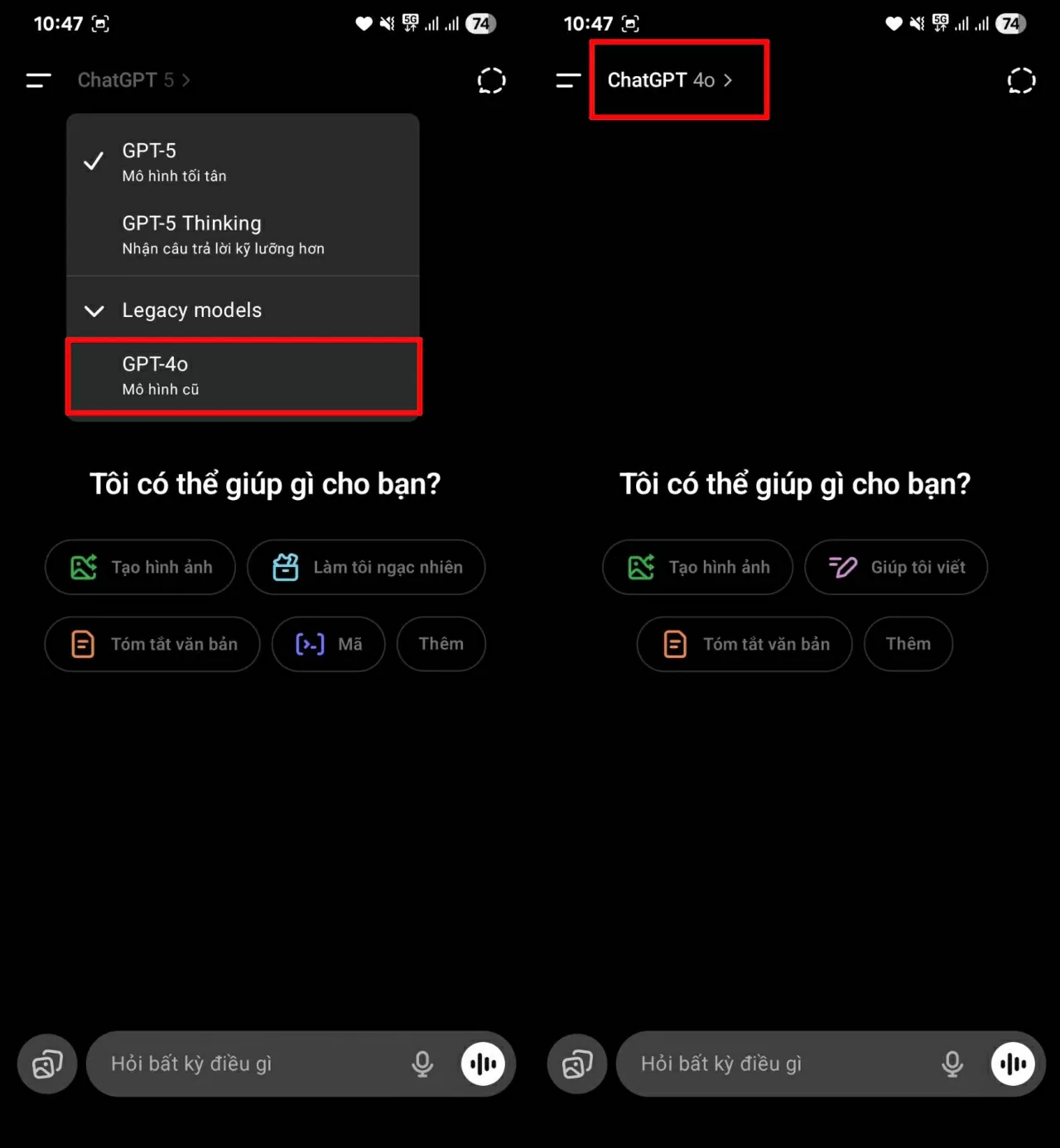 Chọn ChatGPT-4o từ danh sách hiện ra.