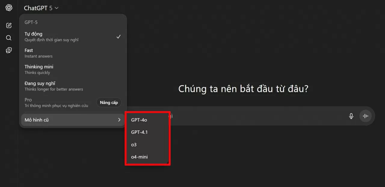 Chọn ChatGPT-4o để đổi mô hình Chọn ChatGPT-4o để đổi mô hình