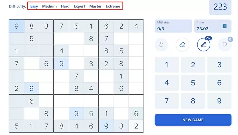 Chơi game Sudoku miễn phí.