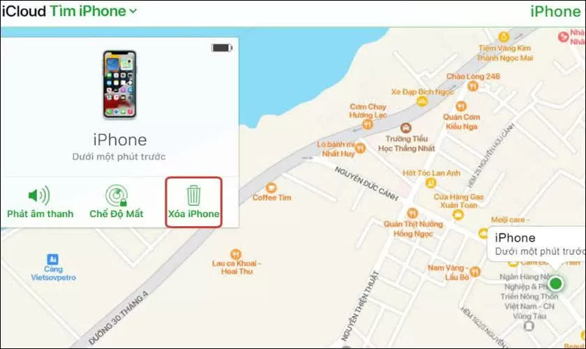 Nhấn vào Erase iPhone (Xóa iPhone)