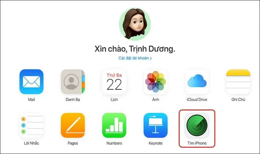 Chọn mục Find My iPhone (Tìm iPhone) trong giao diện.