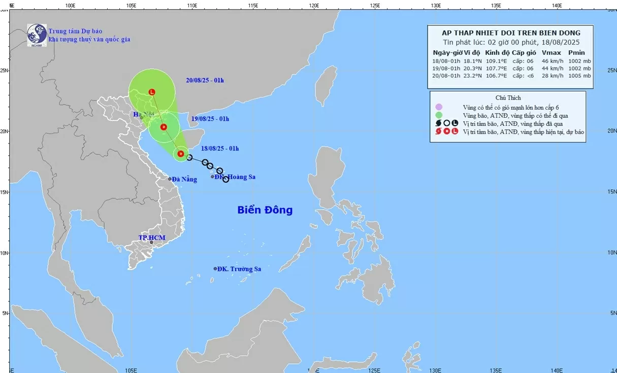 Tác động của áp thấp nhiệt đới, vùng biển phía Đông khu vực phía Nam Quảng Trị đến Huế, khu vực vịnh Bắc Bộ mưa giông mạnh Tác động của áp thấp nhiệt đới, vùng biển phía Đông khu vực phía Nam Quảng Trị đến Huế, khu vực vịnh Bắc Bộ mưa giông mạnh