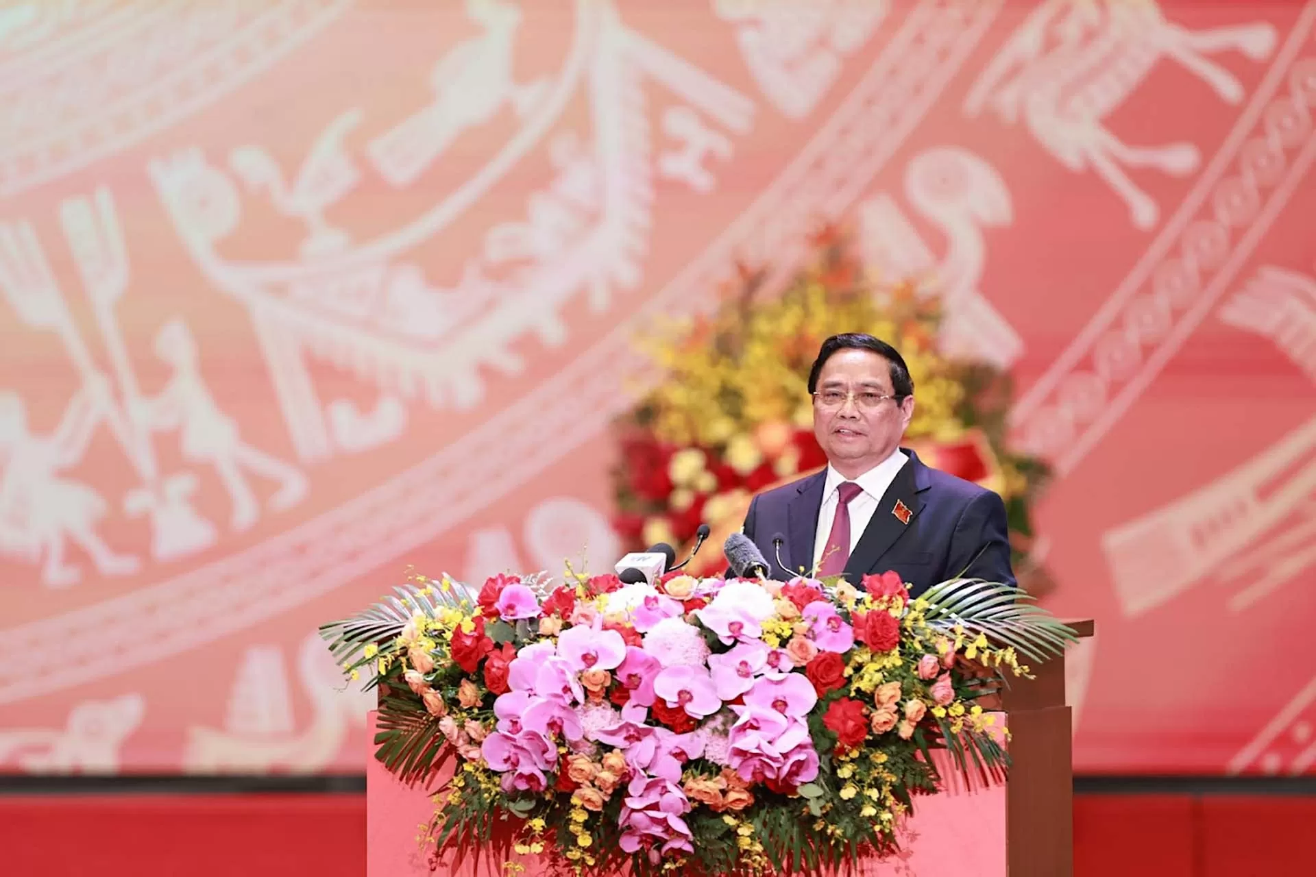 Thủ tướng Phạm Minh Chính trình bày diễn văn kỷ niệm 80 năm thành lập Chính phủ. (Nguồn: VGP)