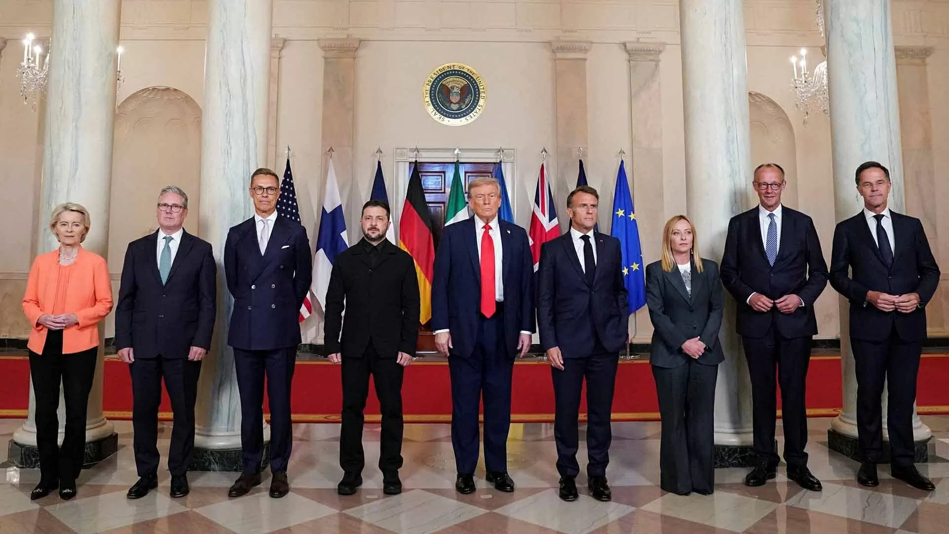 Tổng thống Mỹ, Ukraine và các nhà lãnh đạo châu Âu trong cuộc gặp tại Washington, ngày 18/8. (Nguồn: Atlanticcouncil) Tổng thống Mỹ, Ukraine và các nhà lãnh đạo châu Âu trong cuộc gặp tại Washington, ngày 18/8. (Nguồn: Atlanticcouncil)