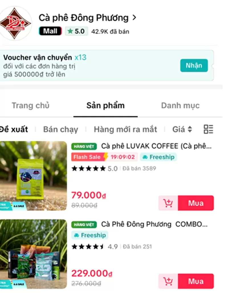 Cà phê Đông Phương đạt ShopMall 5.0