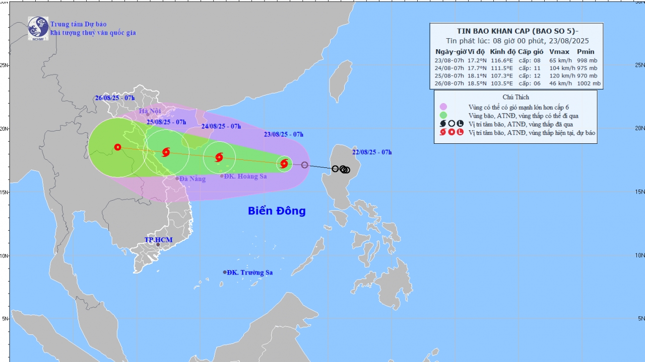 Dự báo thời tiết 10 ngày tới (23/8-1/9): Tin bão khẩn cấp - bão Kajiki, cảnh báo gió mạnh và mưa lớn