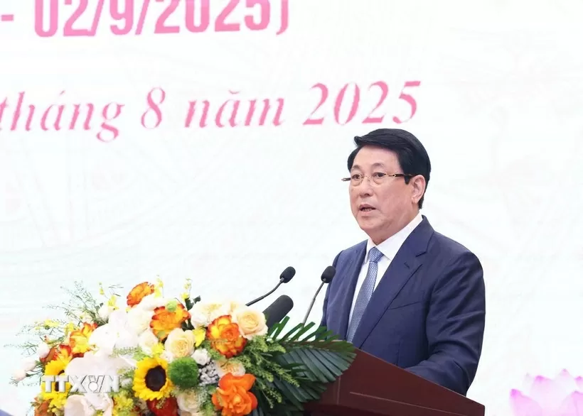 Chủ tịch nước Lương Cường phát biểu. (Ảnh: Lâm Khánh/TTXVN)