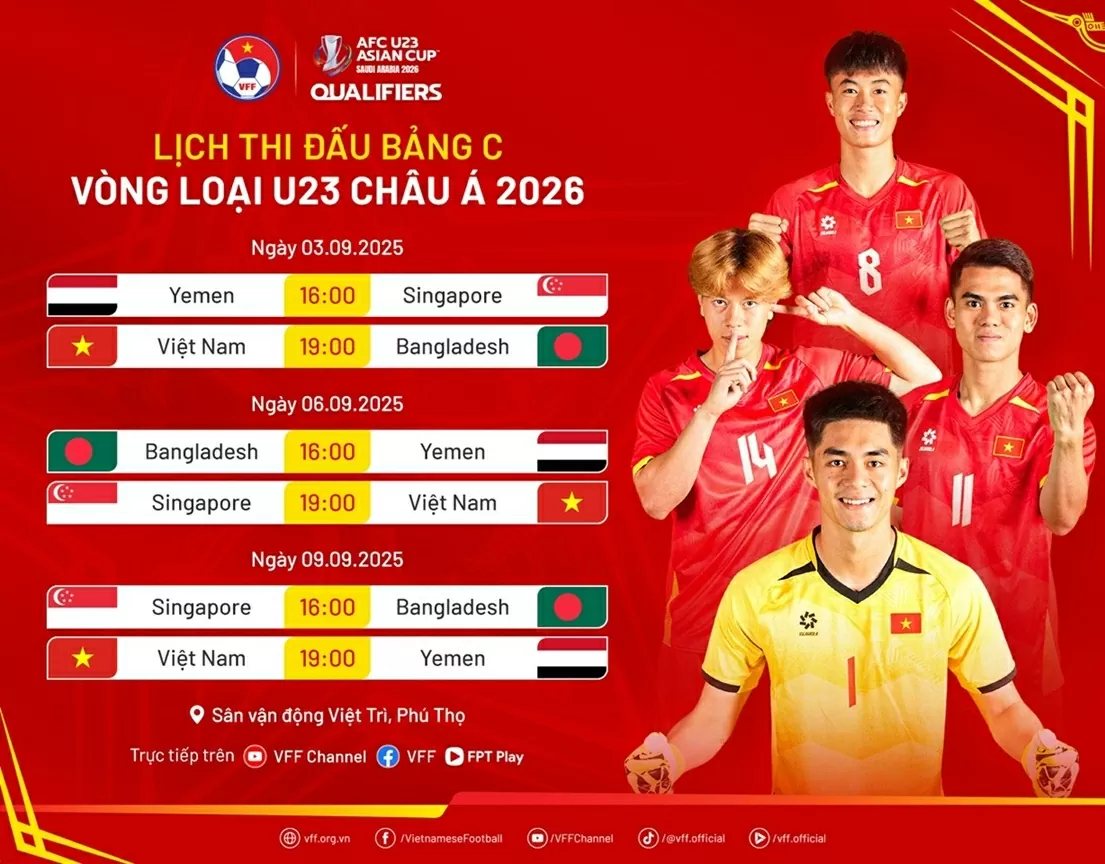 Lịch thi đấu của đội tuyển U23 Việt Nam tại vòng loại U23 châu Á 2026