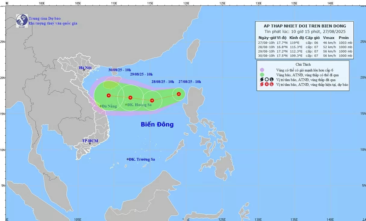 Áp thấp nhiệt đới trên Biển Đông di chuyển theo hướng Tây Tây Nam, tiến về phía đặc khu Hoàng Sa Áp thấp nhiệt đới trên Biển Đông di chuyển theo hướng Tây Tây Nam, tiến về phía đặc khu Hoàng Sa