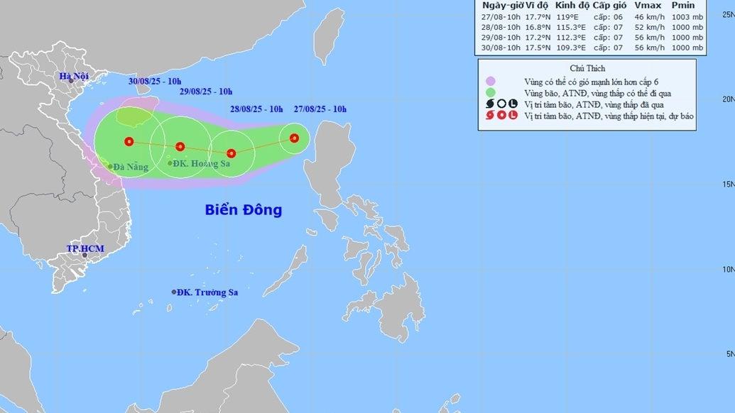 ap thap nhiet doi tren bien dong di chuyen theo huong tay tay nam tien ve phia dac khu hoang sa