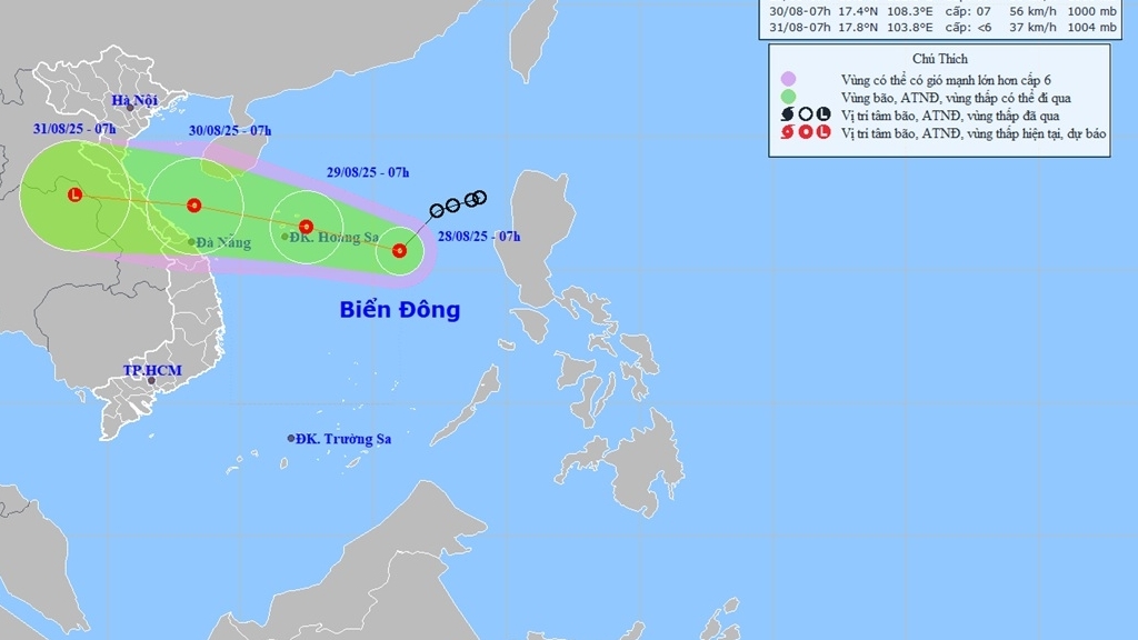 ap thap nhiet doi duy tri cuong do gio giat cap 9 se di chuyen tren vung bien dac khu hoang sa nghe an den da nang