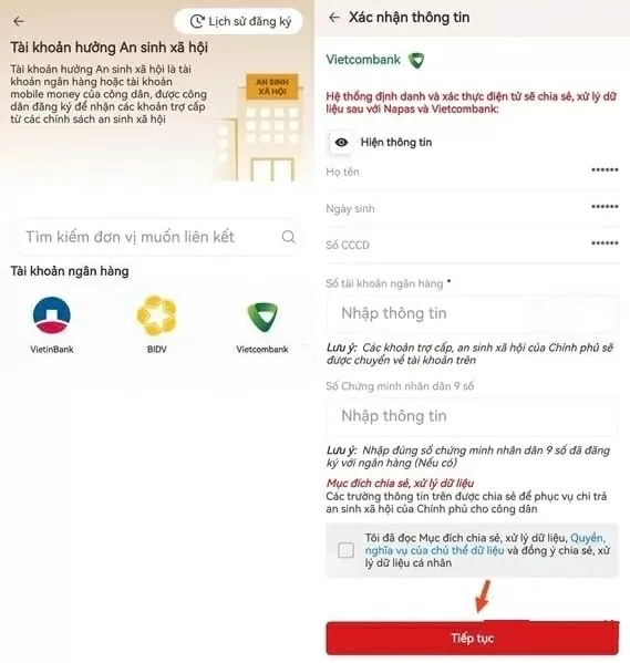 Hướng dẫn liên kết tài khoản hưởng an sinh xã hội với ngân hàng qua VNeID Hướng dẫn liên kết tài khoản hưởng an sinh xã hội với ngân hàng qua VNeID mới nhất
