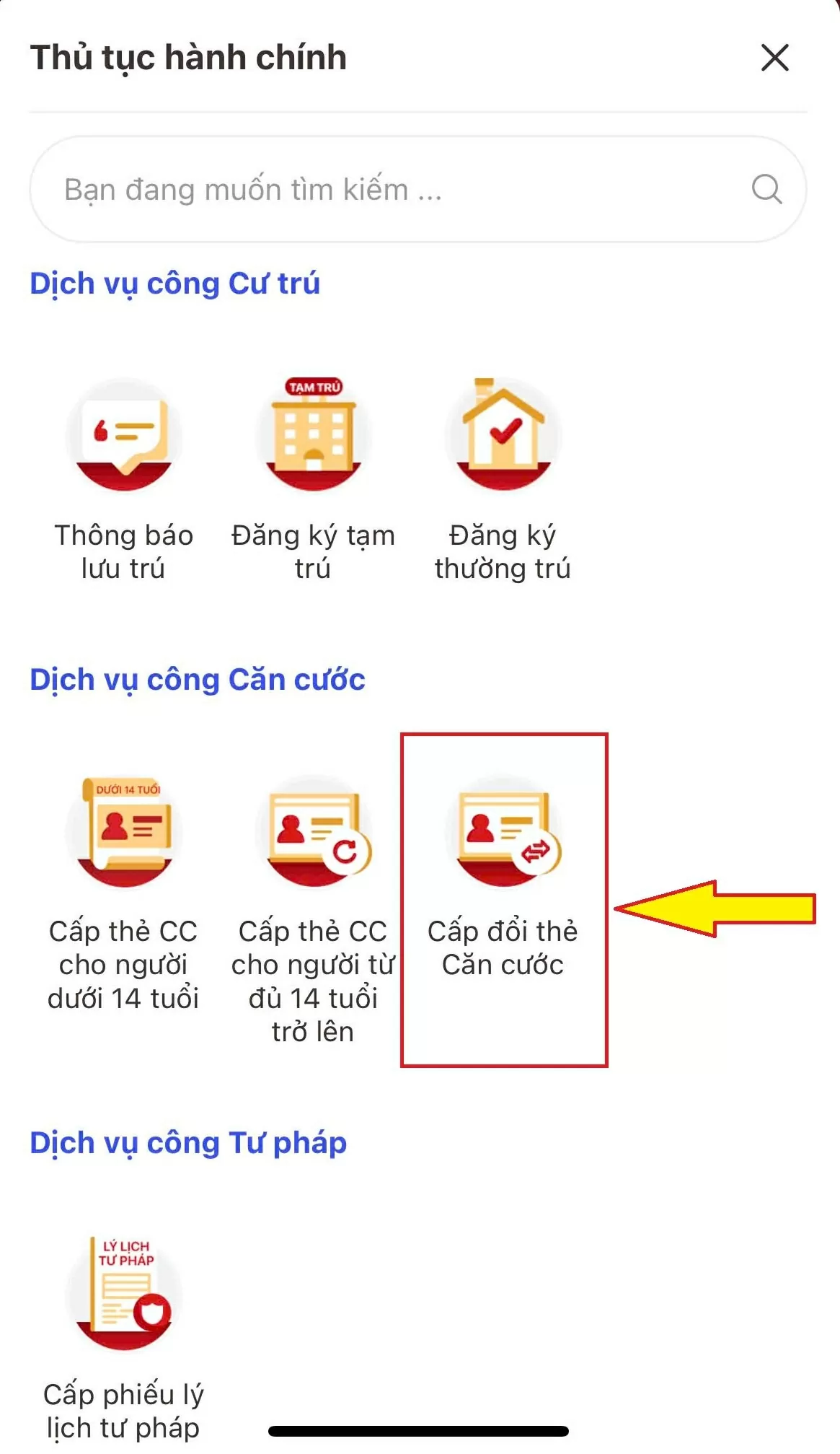 Hướng dẫn đổi thẻ căn cước trên ứng dụng VNeID theo địa chỉ mới