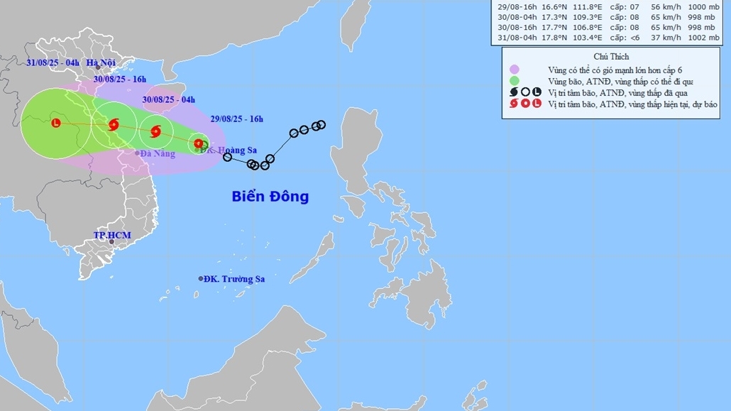 ap thap nhiet doi sap manh len thanh bao di chuyen tren vung bien quang tri den tp da nang gio giat cap 10