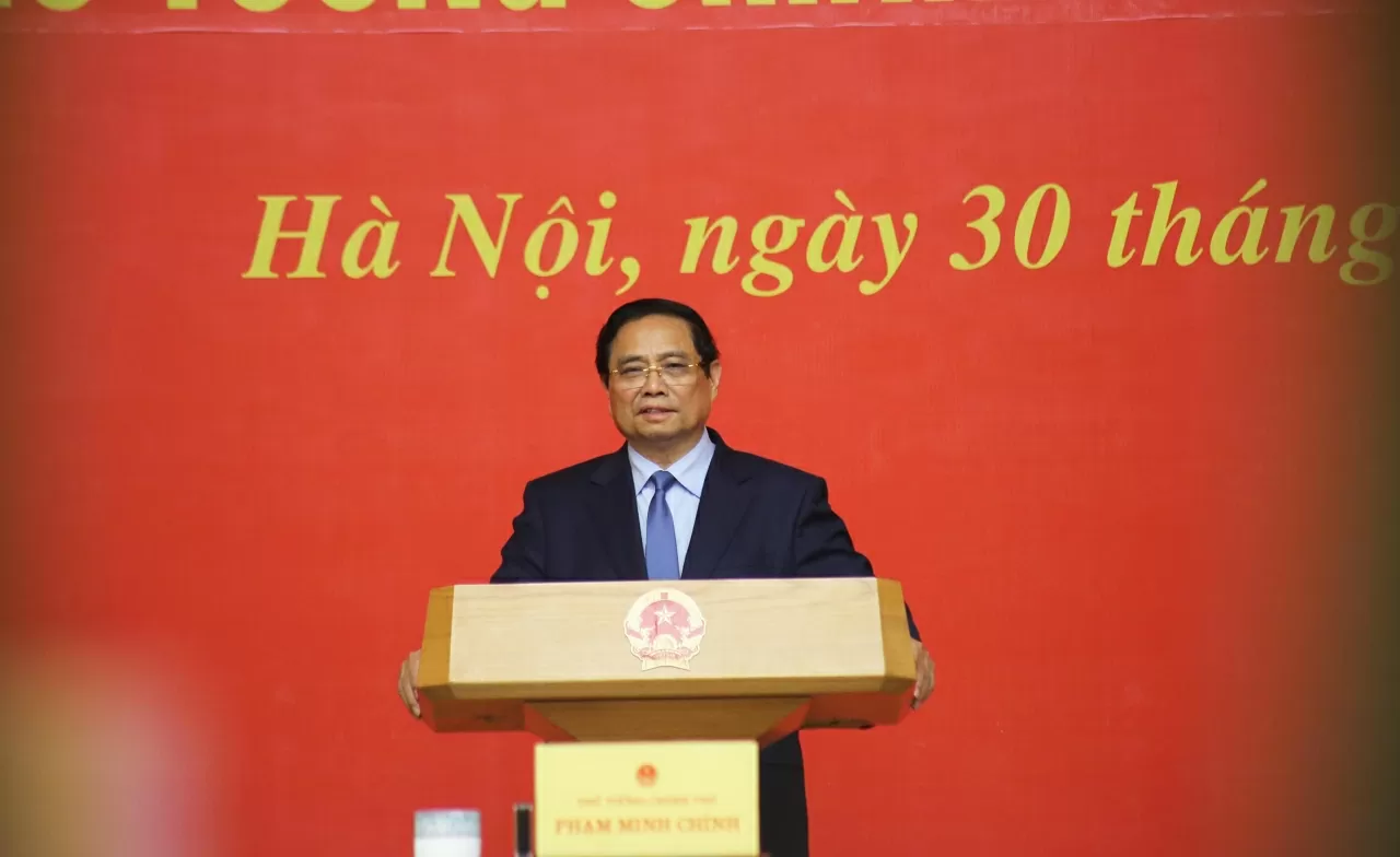 Thủ tướng Chính phủ Phạm Minh Chính phát biểu tại buổi công bố Quyết định. (Ảnh: Thành Long) Thủ tướng Chính phủ Phạm Minh Chính phát biểu tại buổi công bố Quyết định. (Ảnh: Thành Long)