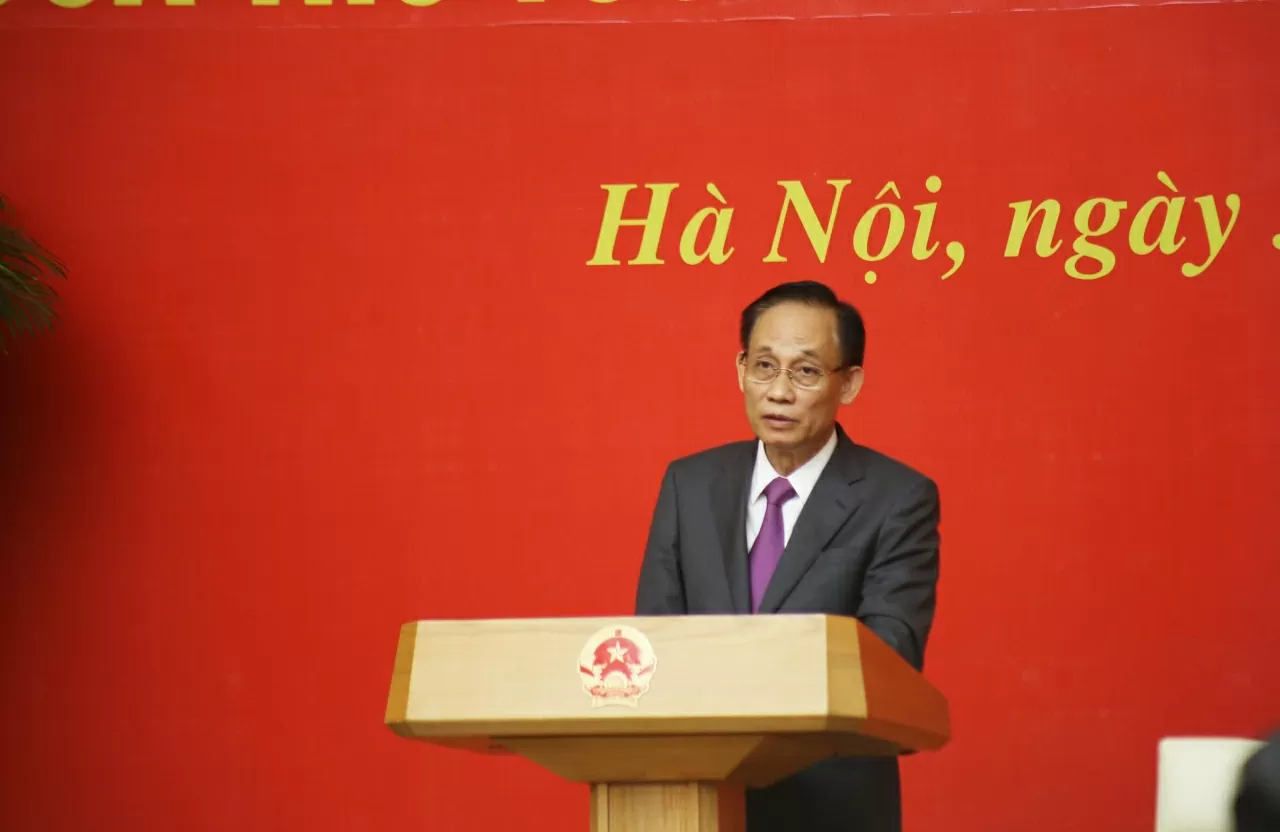 Quyền Bộ trưởng Ngoại giao Lê Hoài Trung phát biểu tại buổi công bố Quyết định. (Ảnh: Thành Long) Quyền Bộ trưởng Ngoại giao Lê Hoài Trung phát biểu tại buổi công bố Quyết định. (Ảnh: Thành Long)