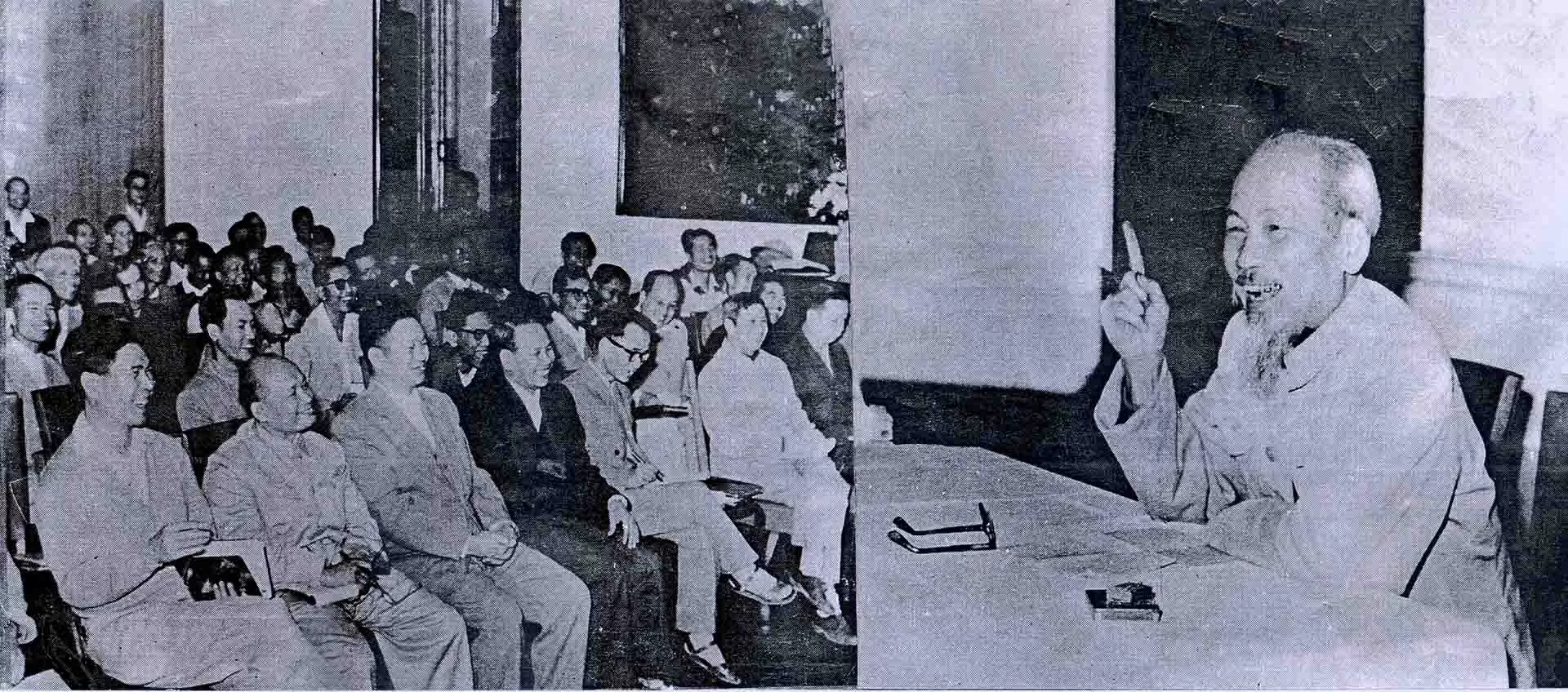 Chủ tịch Hồ Chí Minh nói chuyện tại Hội nghị Ngoại giao lần thứ tư tại trụ sở Bộ Ngoại giao, số 1 Tôn Thất Đàm, tháng 4/1965. (Ảnh tư liệu) Chủ tịch Hồ Chí Minh nói chuyện tại Hội nghị Ngoại giao lần thứ tư tại trụ sở Bộ Ngoại giao, số 1 Tôn Thất Đàm, tháng 4/1965. (Ảnh tư liệu)