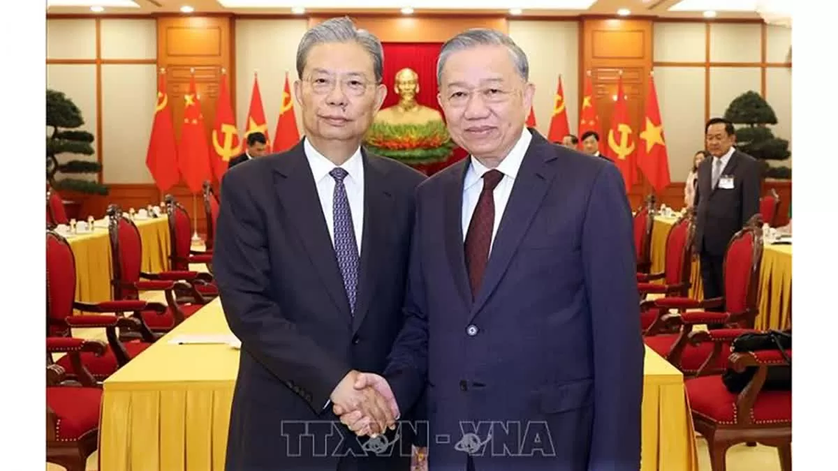 Tổng Bí thư Tô Lâm tiếp Ủy viên trưởng Nhân đại toàn quốc Trung Quốc Triệu Lạc Tế