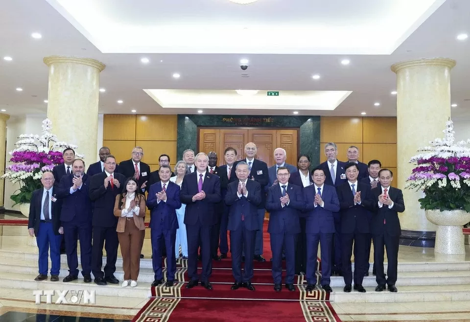 Tổng Bí thư Tô Lâm tiếp đoàn các lãnh đạo, đại diện lãnh đạo chính đảng nhiều nước từ các khu vực châu Á, châu Âu, châu Mỹ và châu Phi, ngày 1/9/2025. (Nguồn: TTXVN)
