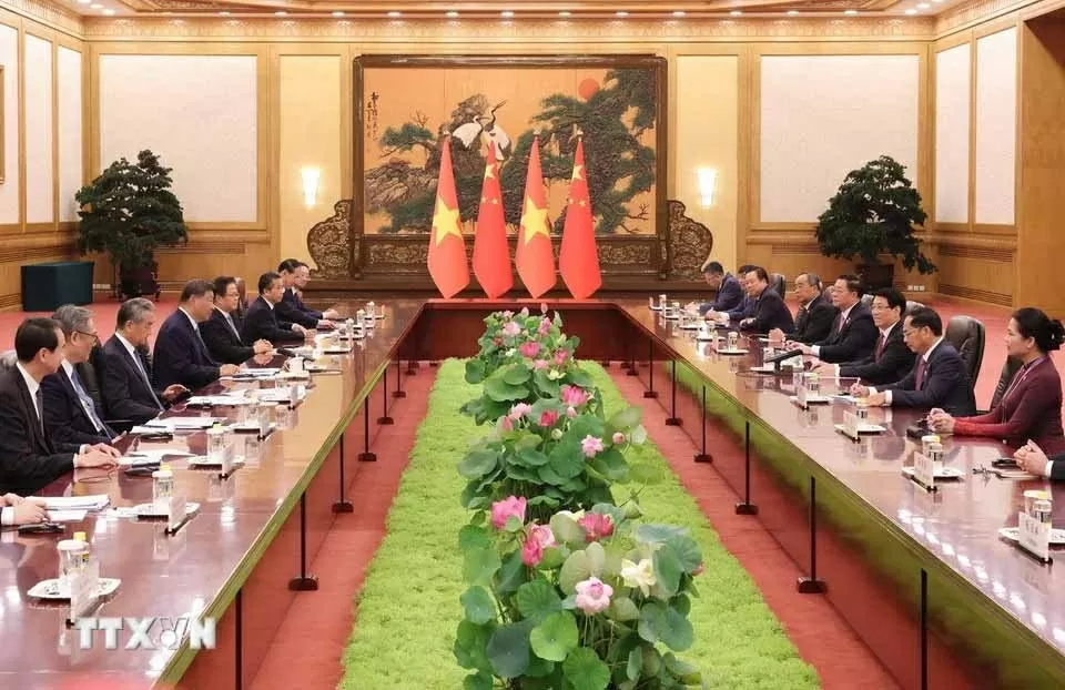 Chủ tịch nước Lương Cường hội đàm với Tổng Bí thư, Chủ tịch nước Trung Quốc Tập Cận Bình. (Nguồn: TTXVN)