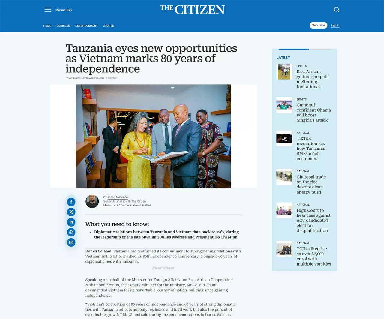 Khánh thành không gian Hồ Chí Minh trong ngày Tết Độc lập tại Tanzania