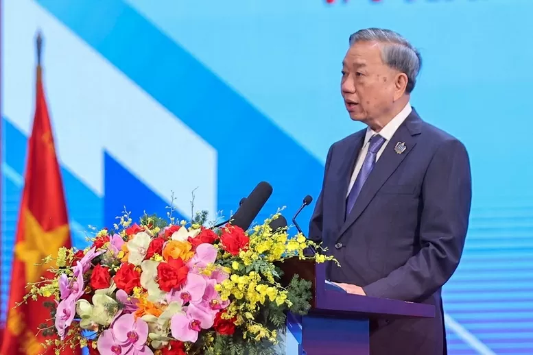Tổng Bí thư Tô Lâm phát biểu tại Lễ kỷ niệm 80 năm truyền thống ngành Giáo dục và khai giảng năm học mới 2025-2026 sáng 5/9. (Nguồn: VGP)