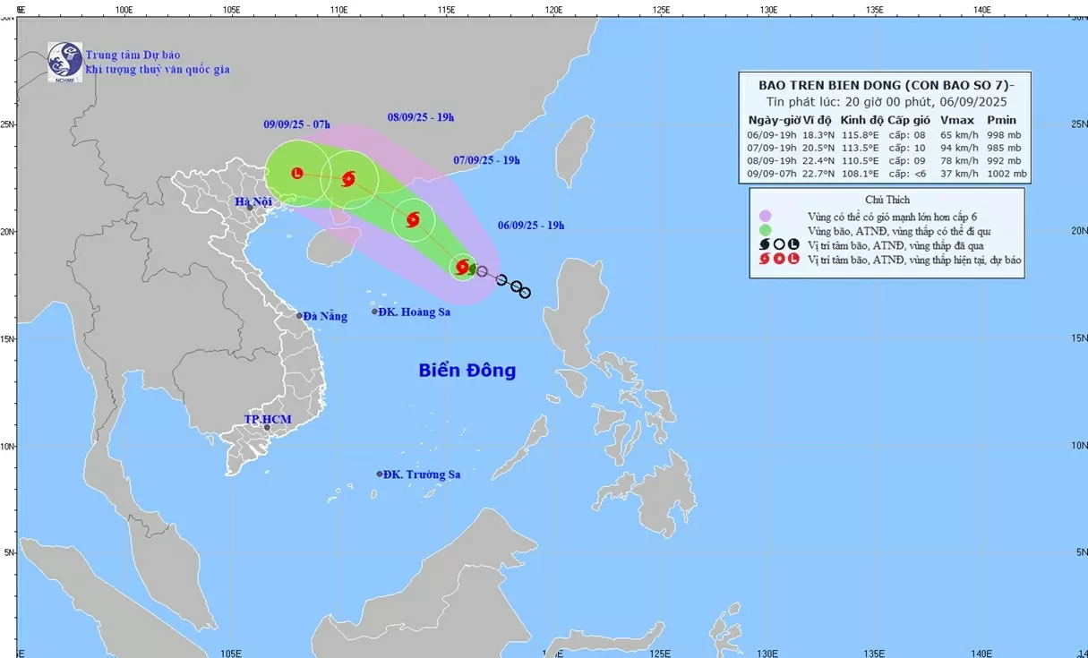 Dự báo diễn biến bão số 7: Di chuyển hướng Tây Bắc, tiếp tục mạnh thêm trên vùng biển phía Đông khu vực Bắc Biển Đông