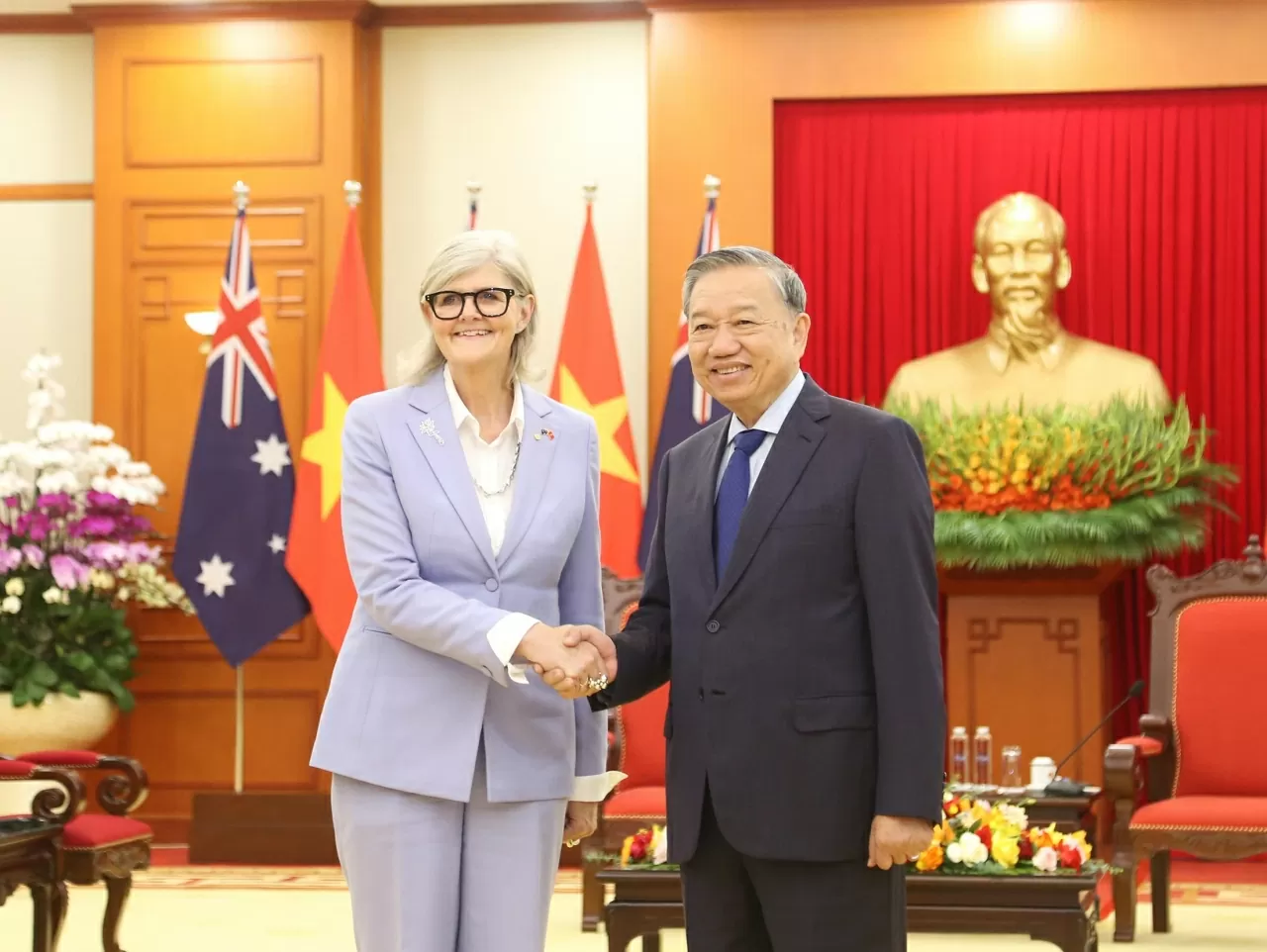 Tổng Bí thư Tô Lâm tiếp Toàn quyền Australia Sam Mostyn . (Ảnh: Thành Long)