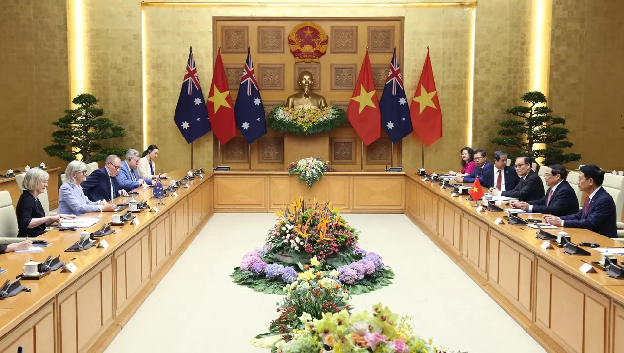 Toàn cảnh buổi Hội kiến giữa Thủ tướng Chính phủ Phạm Minh Chính và Toàn quyền Australia Sam Mostyn. (Ảnh: Thành Long)