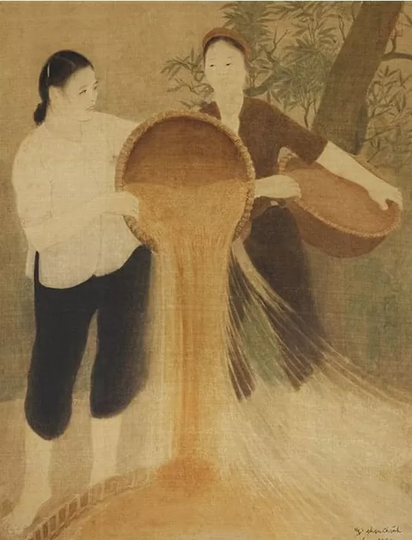 Tranh của cố họa sỹ Nguyễn Phan Chánh được phục dựng và trưng bày tại Triển lãm.