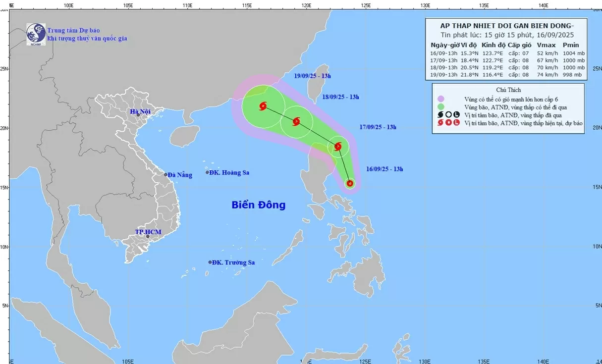 Dự báo thời tiết ngày mai (17/9): Bắc Bộ ngày nắng; áp thấp nhiệt đới khả năng mạnh thành bão, đi vào Biển Đông