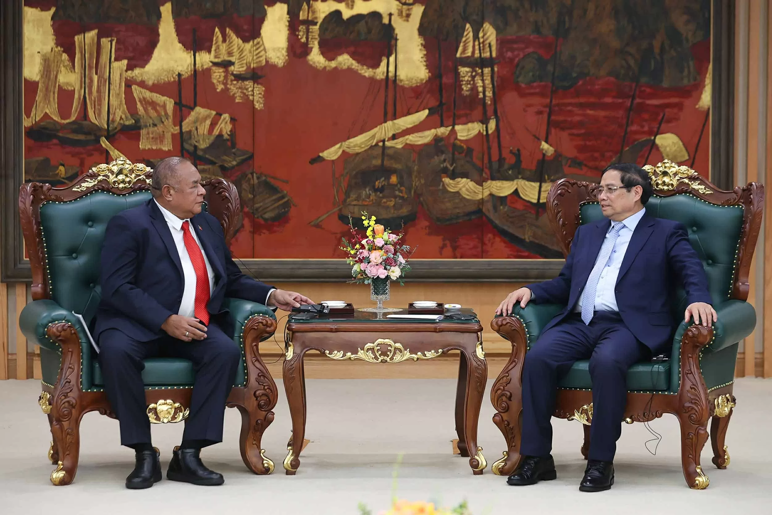 Thủ tướng Phạm Minh Chính tiếp Bộ trưởng Ngoại giao và Hợp tác Timor-Leste Bendito dos Santos Freitas. (Nguồn: VGP)